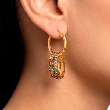 PRAO Earrings Anti-Tarnish Multicolored Crystal Hoops