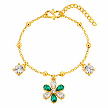 PRAO Bracelet Anti-Tarnish Crystal Flowers Charms Chain (Adjustable Size)