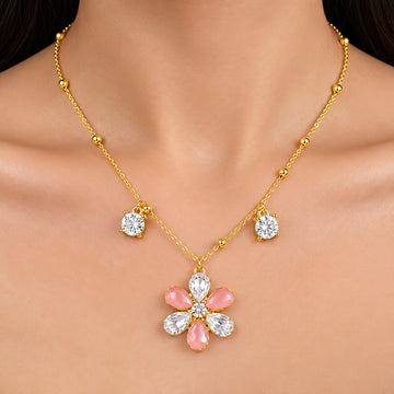 PRAO Necklace Anti-Tarnish Crystal Flower Chain