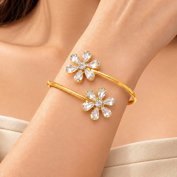 PRAO Bracelet Anti-Tarnish Openable Flower Bangle (Adjustable Size)
