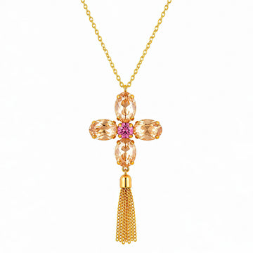 PRAO Necklace Anti-Tarnish Crystal Flower Chain Tassel