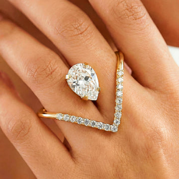 PRAO Ring Anti-Tarnish Invisible Pear Stone Statement (Adjustable Size)