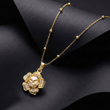PRAO Necklace Anti-Tarnish Champagne Crystal Flower Minimalist Pendant