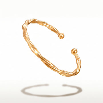 PRAO Bracelet Anti-Tarnish Golden Thin Wavy Bangle (Adjustable Size)