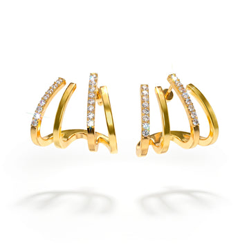 PRAO Earrings Anti-Tarnish Multi Curve Crystal Arc Studs