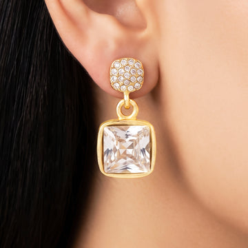 PRAO Earrings Anti-Tarnish Cushion Cut Crystal Square Studs