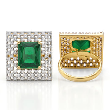 PRAO Ring Anti-Tarnish Emerald Crystal Statement (Adjustable Size)