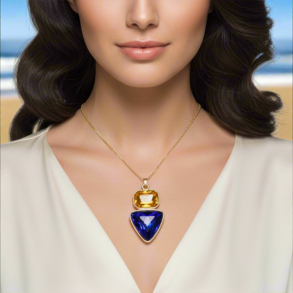 PRAO Anti-Tarnish Rectangle & Triangle Pendant Necklace with Earrings
