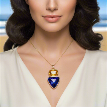 PRAO Anti-Tarnish Rectangle & Triangle Pendant Necklace with Earrings