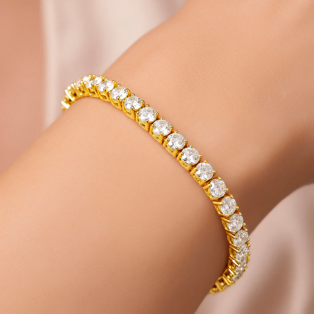 Anti-Tarnish Bracelet Gold Plated American Diamonds Bangle (Adjustable Size)