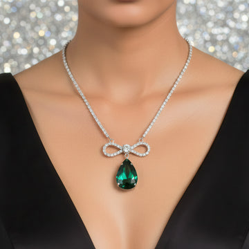 PRAO Anti-Tarnish Crystal Studded INFINITY Emerald Green Pendant Necklace