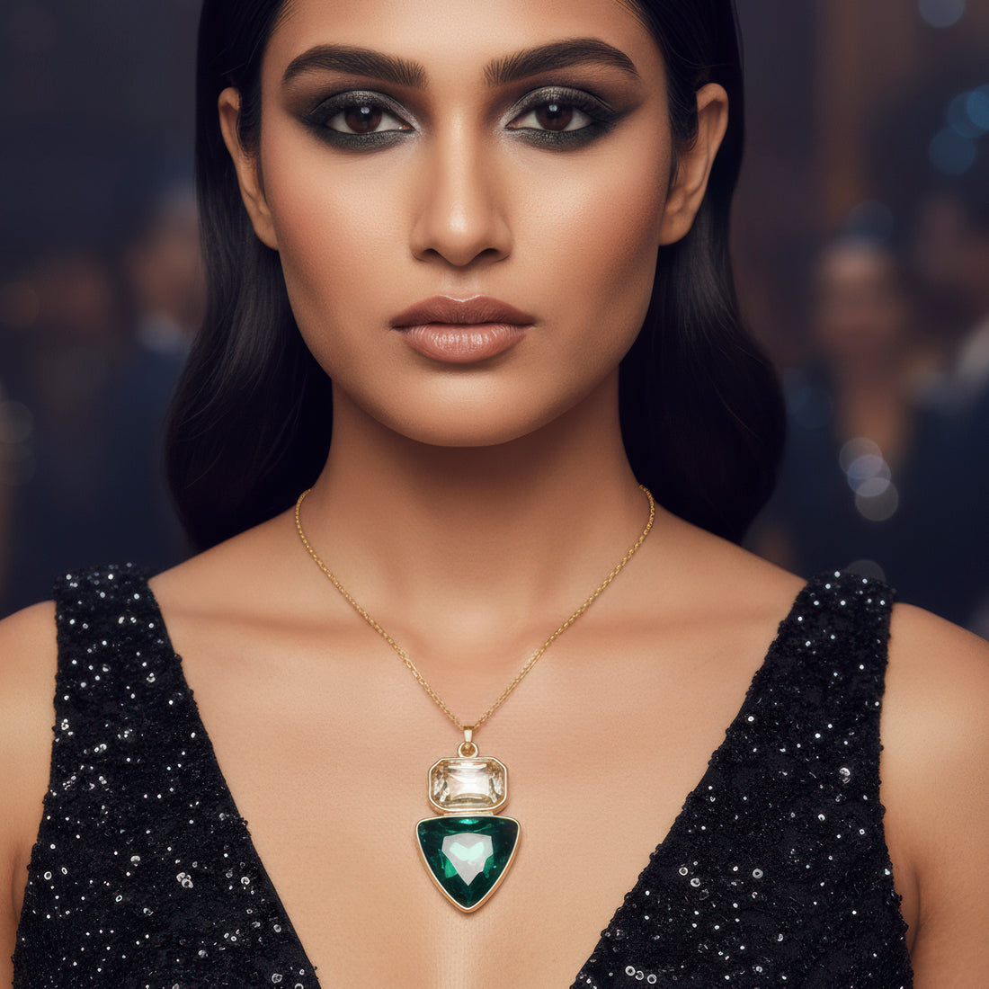 PRAO Anti-Tarnish Rectangle & Triangle Pendant Necklace