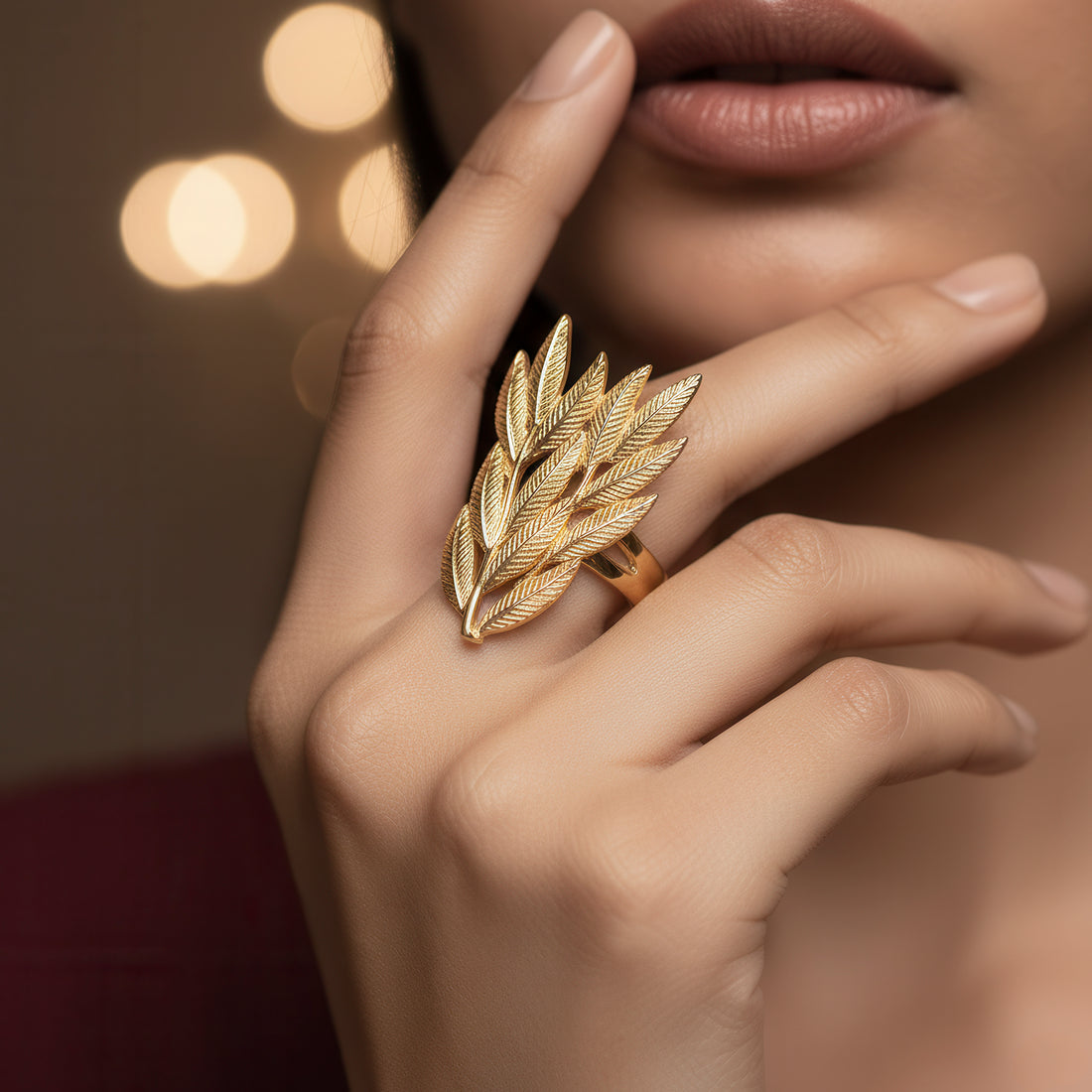 PRAO Anti-Tarnish Leaves Cocktail Ring