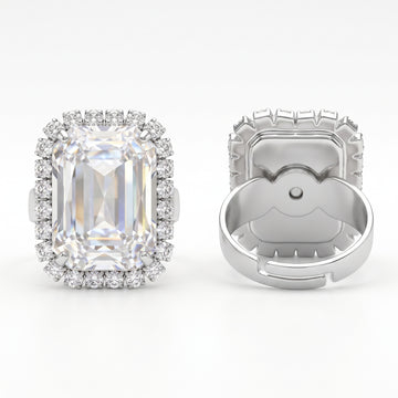 PRAO Ring Anti-Tarnish Emerald Cut Crystal Halo (Adjustable Size)