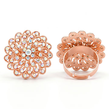 PRAO Ring Anti-Tarnish Rose Gold Crystal Flower (Adjustable Size)