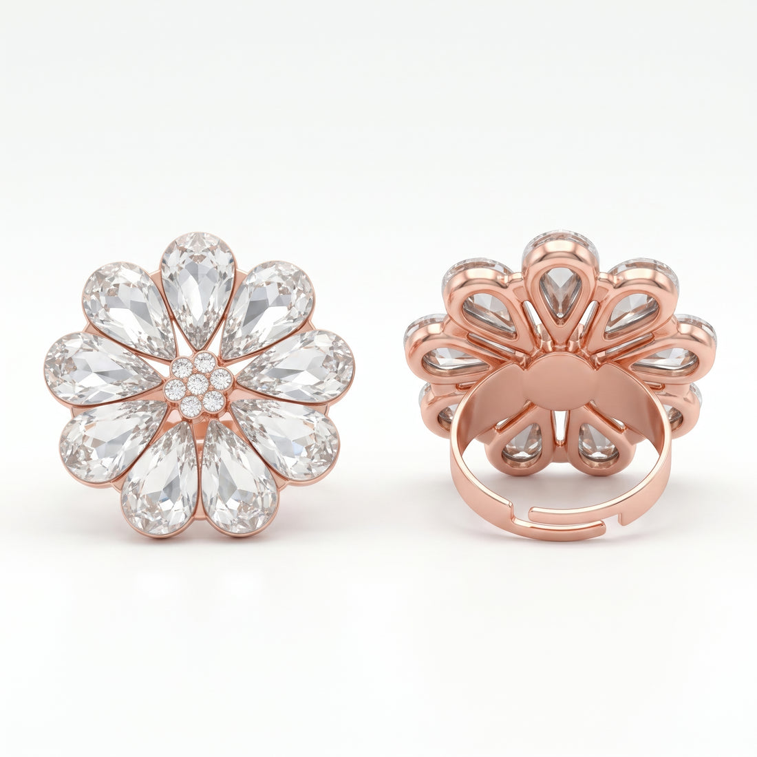 PRAO Ring Anti-Tarnish Crystal Flower (Adjustable Size)