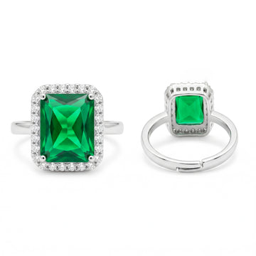 PRAO Ring Anti-Tarnish Emerald Rectangle Center Stone (Adjustable Size)