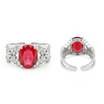 PRAO Ring Anti-Tarnish Ruby Oval Crystal (Adjustable Size)