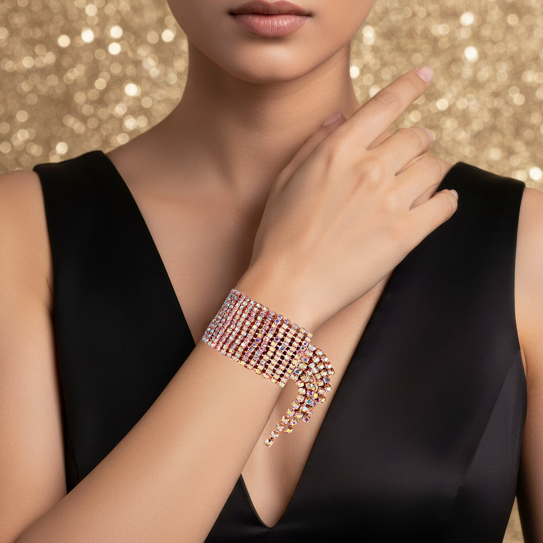 PRAO Anti-Tarnish Crystal Bangle Bracelet (Adjustable Size)