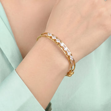 PRAO Bracelet Anti-Tarnish Double-Band Crystal Cuff (Adjustable Size)