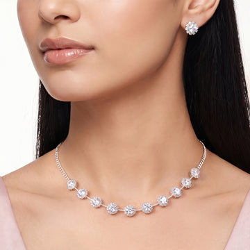 PRAO Necklace Anti-Tarnish Floral Crystal Necklace Set With Earrings