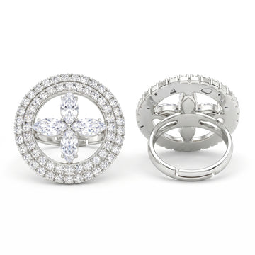 PRAO Ring Anti-Tarnish Blue Marquise Floral Cocktail (Adjustable Size)