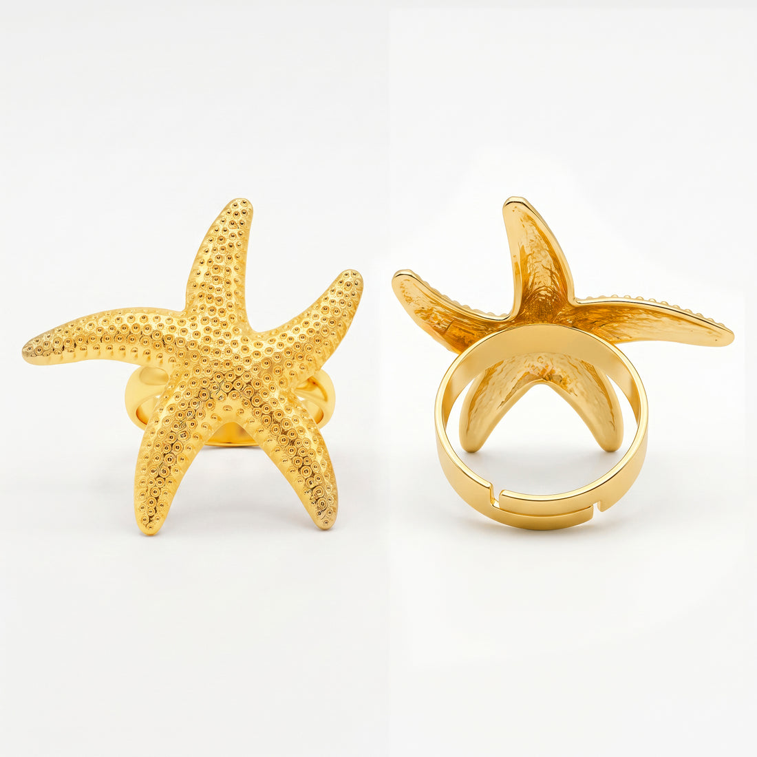 PRAO Ring Anti-Tarnish Textured Starfish (Adjustable Size)