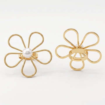PRAO Ring Anti-Tarnish Wired Flower With Faux Pearl Center (Adjustable Size)