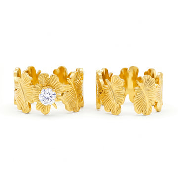 PRAO Ring Anti-Tarnish Ginkgo Leaf Crystal Accent (Adjustable Size)