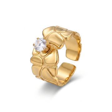 PRAO Ring Anti-Tarnish Nugget Style Solitaire Crystal (Adjustable Size)