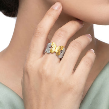PRAO Ring Anti-Tarnish Gold & Silver Butterfly (Adjustable Size)