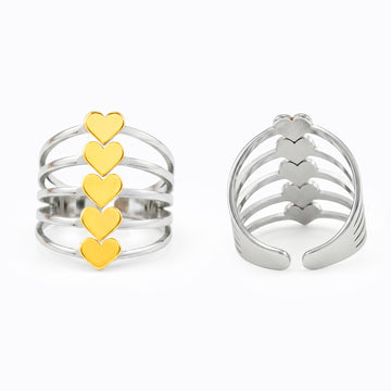 PRAO Ring Anti-Tarnish Multi-Band Heart Accent (Adjustable Size)