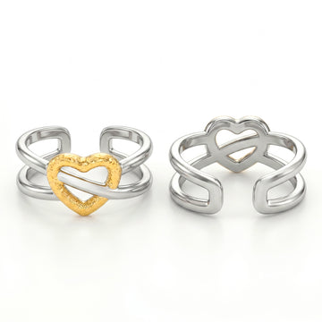 PRAO Ring Anti-Tarnish Heart Crossover Split Band (Adjustable Size)