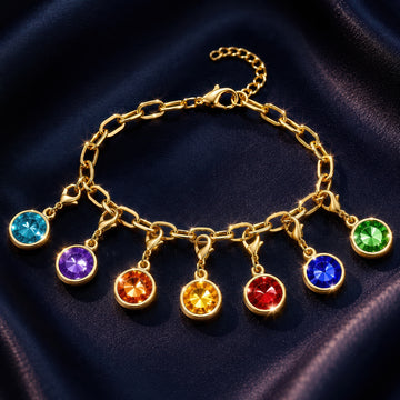 PRAO Bracelet Anti-Tarnish Gold Plated Rainbow Charms (Adjustable Size)