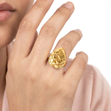 PRAO Ring Anti-Tarnish Basket Weave Teardrop (Adjustable Size)
