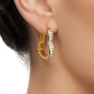 PRAO Earrings Anti-Tarnish Crystal Heart Hoops