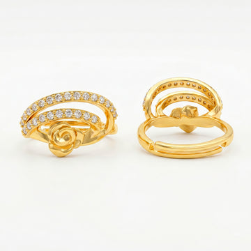 PRAO Ring Anti-Tarnish Rose Motif Crystal (Adjustable Size)
