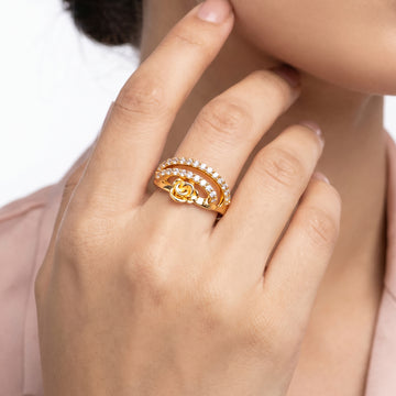 PRAO Ring Anti-Tarnish Rose Motif Crystal (Adjustable Size)