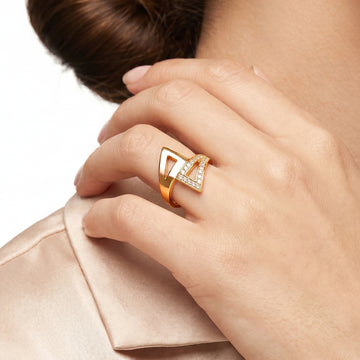 PRAO Ring Anti-Tarnish Geometric Triangle Pavé (Adjustable Size)