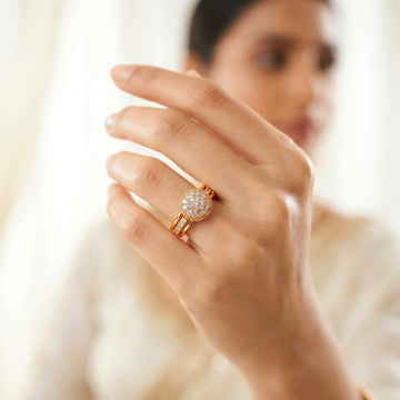 PRAO Ring Anti-Tarnish Crystal Cluster Split-Shank (Adjustable Size)