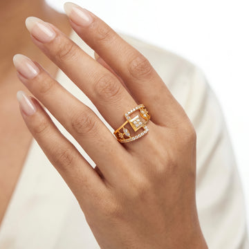 PRAO Ring Anti-Tarnish Geometric Crystal Cluster Band (Adjustable Size)