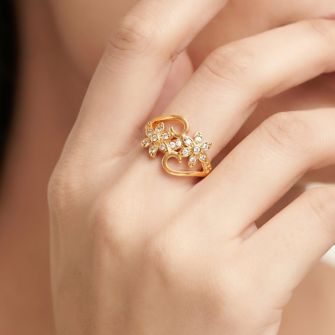 PRAO Ring Anti-Tarnish Twin Flower Bypass (Adjustable Size)