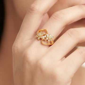 PRAO Ring Anti-Tarnish Twin Flower Bypass (Adjustable Size)