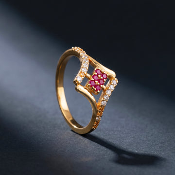 PRAO Ring Anti-Tarnish Geometric Pink Crystal (Adjustable Size)