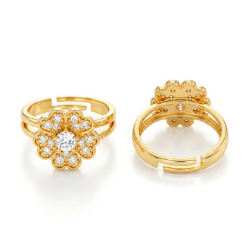 PRAO Ring Anti-Tarnish Crystal Heart Petal Flower (Adjustable Size)