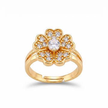 PRAO Ring Anti-Tarnish Crystal Heart Petal Flower (Adjustable Size)