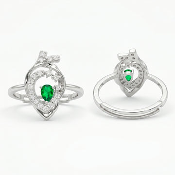 PRAO Ring Anti-Tarnish Teardrop Green Gemstone (Adjustable Size)