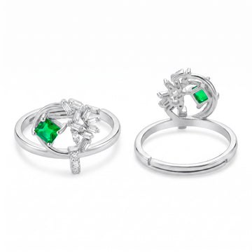 PRAO Ring Anti-Tarnish Leafy Emerald Bypass (Adjustable Size)