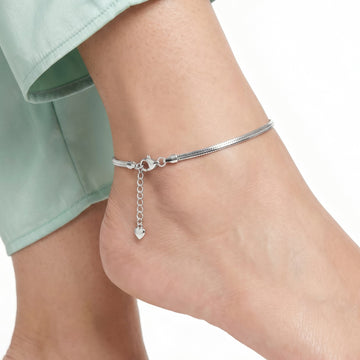 PRAO Anklet Anti-Tarnish Silver-Plated Flat Snake Chain
