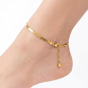 PRAO Anklet Anti-Tarnish Gold Plated Flat Snake Chain (Adjustable Size)